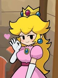 blowjob_gesture blush breasts crown hair hand_gesture hands heart kuwagatazaurus lewd_gesture mario_(series) nintendo paper_mario paper_peach princess_peach super_mario_bros.