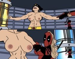 big_breasts blind_peacock_draws blind_peacock_draws_(artist) comic comic_panel comic_strip deadpool deadpool_&amp;_wolverine deadpool_&amp;_wolverine_(2024) deadpool_(film) deadpool_corps exploding_clothes half_naked lady_deadpool muscular muscular_female ripped_clothing tearing_clothes tearing_clothing wolverine x-23 x-men