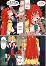 1girls after_sex battle_academia_ezreal battle_academia_jayce battle_academia_lux_prestige_edition battle_academia_series big_balls big_penis blowjob cheating cheating_girlfriend colored comic cum_in_mouth cum_on_face doujinshi ezreal facial fellatio female hudak jayce_talis kneeling league_of_legends luxanna_crownguard netorare ntr oral oral_sex prestige_skin red_hair sex trembling_penis twitching_penis