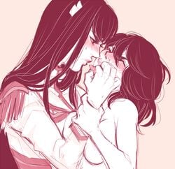 2girls bondage clothed_female_nude_female female femdom femsub fletsch incest ivalisian junketsu kill_la_kill kiryuuin_satsuki matoi_ryuuko monochrome multiple_girls red_theme siblings sisters sketch tongue tongue_grab tongue_out tongue_pull valdgeist yuri