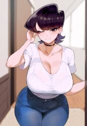 1girls ai_generated artstyle_imitation black_hair breasts female floox hi_res high_resolution hips huge_breasts komi-san_wa_komyushou_desu komi_shuuko light-skinned_female light_skin mature_female milf mother naughty_face short_hair thiccwithaq_(ai_style) thick_thighs thighs wide_hips