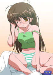 aizawa_risona brown_eyes brown_hair glasses mahoraba panties risona underwear