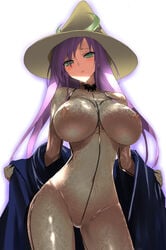 1girls black_mage blush bodystocking bodysuit breasts erect_nipples faris_scherwiz female female_only final_fantasy final_fantasy_five final_fantasy_v full_bodystocking gradient_background green_eyes hat hima huge_breasts large_breasts long_hair nipples purple_hair see-through skin_tight solo very_long_hair witch witch_hat