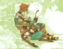 animal_ears artist_request blonde_hair cat_ears color elf elvaan female final_fantasy final_fantasy_xi heavy_breathing male mithra pointy_ears tail tail_grab thief