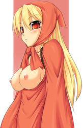 blonde_hair breasts breasts_out breasts_out_of_clothes buresu female female_only final_fantasy final_fantasy_tactics final_fantasy_tactics_(original) human ninja ninja_(fft) no_bra pointy_chin red_eyes solo topless