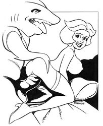 2008 bob_cut breasts crossover doggy_style earrings frank_strom furry hair hanna-barbera high_heels huge_cock interspecies jabberjaw jabberjaw_(character) jane_jetson male_focus milf monochrome nipples penis pillow sci-fi shark short_hair smile the_jetsons thighhighs western_copyright what wife zoophilia