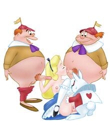 1girls 3boys alice_(disney) alice_in_wonderland alice_in_wonderland_(1951_film) alice_liddell balls blowjob breasts brothers cum disney fellatio jab nipples oral penis pussy sex small_breasts straight_hair testicles tights tweedledee_(disney) tweedledum_(disney) white_rabbit_(disney)