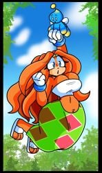 carrying chao_(sonic) cleavage female flying fully_clothed furry mango_doodling sega sonic_(series) tikal_the_echidna