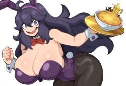 1girls ai_generated bunny_costume bunnysuit crazy crazy_eyes crazy_girl female food hex_maniac huge_breasts long_hair mullon novelai pokemon pokemon_xy purple_hair voluptuous voluptuous_female