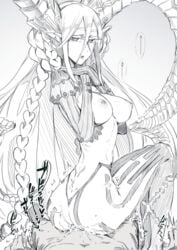 1girls ass athletic_female back blush braid breasts cum cum_in_pussy dragon_girl dragon_horns fate/grand_order fate_(series) female horns human human_penetrating long_hair monochrome monster_girl nakamura_regura navel nipples open_mouth regura reverse_cowgirl_position sex tiamat_(fate) trembling