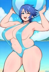 ai_generated aqua_(kingdom_hearts) beach bikini chubby huge_breasts kingdom_hearts