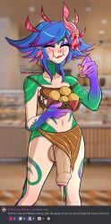 1futa anthro cheese_bread clothing cum eating ejaculation futanari huge_cock league_of_legends lizard lizard_girl neeko pao_de_queijo penis reptile request riot_games semen solo supercakes tencent thighs