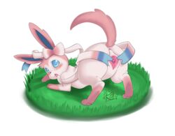 2017 all_fours alpha_channel anus blue_eyes blush canine digitigrade eeveelution female feral fur looking_at_viewer looking_back mammal mrbowater nintendo open_mouth pokemon presenting presenting_pussy pussy simple_background solo spread_pussy spreading sylveon transparent_background video_games zoophilia