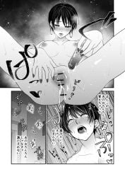 a_cool_older_lady_who_drives_me_crazy big_breasts blusb breasts censored earrings heart-shaped_pupils japanese_text masturbation mole_on_breast nipples original original_character pussy pussy_juice spoken_heart suzu_kiri_n sweat tears text translation_request