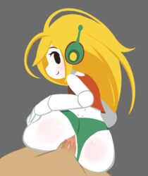 1boy anal blonde_hair blush cave_story clothing curly_brace female from_behind long_hair looking_at_viewer looking_back male mob_face notepaddy panties panties_aside penetration penis pov robot robot_girl robot_joints white_skin