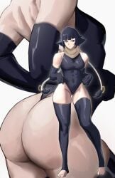 1girls ass big_ass big_breasts black_hair bleach braid braided_hair breasts cosplay female female_only huge_ass large_ass shihouin_yoruichi_(cosplay) soifon twin_braids zukululuu