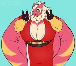 big_ass big_breasts blaziken breasts bubble_butt chubby cleavage female furry huge_ass huge_breasts pokémon_(species) pokemon saintsucrose thick_thighs wide_hips