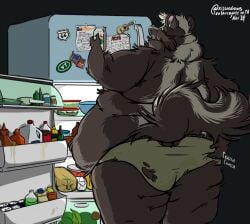 american_flag anthro appliance ass belly beverage beverage_bottle big_butt clothed clothing food fridge hi_res itching kitchen_appliance male mammal mephitid obese obese_anthro obese_male overweight overweight_anthro overweight_male scratching scratching_butt scratching_self skunk slob solo southernyote texas_flag thick_thighs torn_clothing underwear underwear_only united_states_of_america