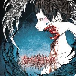 absurdres album_cover black_hair bleeding blood blood_on_hands breasts claws collarbone colored_skin cover female from_side guro highres injury meimaro original profile short_hair small_breasts solo upper_body white_skin yellow_eyes