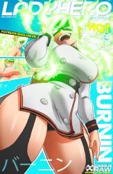 big big_breasts boku_no_hero_academia burnin_(my_hero_academia) daimusraw fire_hair green_hair hero_outfit_(mha) magazine_cover my_hero_academia