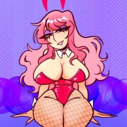 1girls arrabbiatahoe bia_(arrabbiatahoe) big_breasts breasts bunny_ears bunnysuit cleavage curly_hair huge_breasts pink_hair thick_thighs thighs