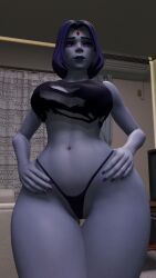 1girls big_ass big_breasts big_butt big_hips big_nipples breasts dc dc_comics female female_focus female_only fit fit_female girl grey_skin hips huge_ass huge_breasts huge_butt huge_thighs kivi976 legs legs_together muscles pants purple_eyes purple_hair pussy pussy_juice raven_(dc) short_hair smile solo solo_female solo_focus standing string_bikini string_panties sweat topless torn_clothes underwear