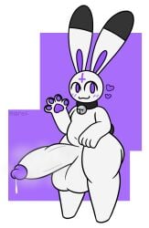 :3 anthro bell_collar big_balls blush bottom_heavy bunny choker collar cum evilfiendish femboy fur furry heart huge_cock hung_trap leaking_cum looking_at_viewer mare_(evilfiendish) musk musk_clouds musky_cock purple_eyes shortstack small_but_hung smile thick_thighs waving