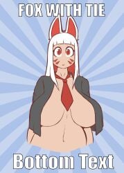 1girls animal_ears big_breasts body_markings breasts breasts_apart closed_mouth closed_smile digital_drawing_(artwork) digital_media_(artwork) female female_focus female_only flat_colors fox_ears fox_girl half-dressed half_naked hi_res hips huge_breasts line_art long_hair markings meme navel open_eyes open_shirt original original_character quin-nsfw red_eyes shirt solo solo_female solo_focus tagme tie waist white_hair yuki_(quin-nsfw)