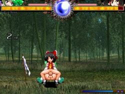 accurate_art_style balls bamboo bamboo_forest black_hair bottomless bow cowgirl_position crying crying_female crying_while_penetrated crying_with_eyes_open dead_source forest forest_background frog_hair_ornament futa_on_female futanari lifebar m.u.g.e.n not_public_mod penis questionable_consent reimu reimu_hakurei reverse_cowgirl_position sanae_kochiya screencap screenshot spread_legs spreading touhou vagina vaginal_penetration vaginal_sex