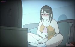 1futa animated black_hair condom cum masturbation solo solo_futa tagme video