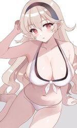 bikini corrin_(fire_emblem) corrin_(fire_emblem)_(female) elf_ears female fire_emblem fire_emblem_fates gray_hair headband large_breasts red_eyes tagme_(artist)