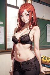 ai_generated belly_button bra light-skinned_female looking_at_viewer midriff naruto_(series) navel red6161 red_hair uzumaki_kushina