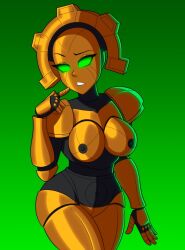 1girls breasts chemical_bro commission female female_only green_eyes metallic_body robot solo wide_hips