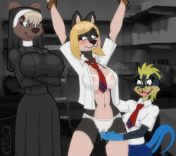 3girls anthro big_breasts breasts clothing female furry greg_panovich lizard nipples nun nun's_habit reptile tagme yuri