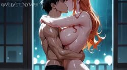 1boy 1boy1girl 1girls ai_generated couple couple_(romantic) female kissing large_breasts male monkey_d_luffy nami nami_(one_piece) nude one_piece rain raining romantic romantic_couple tagme velvet_nymph video wet wet_body wet_skin