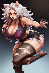 1girls ai_generated big_breasts breasts chains collar crop_top dog_collar female huge_breasts indie_virtual_youtuber large_breasts long_hair nail_polish red_eyes short_shorts shorts silver_hair smile solo solo_female solo_focus tank_top thighhighs virtual_youtuber wide_hips wolf_ears wolf_girl wolftreya zentreya