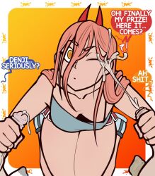 1girls 2boys chainsaw_man clothed cum cum_on_face cumshot demon demon_girl demon_horns denji_(chainsaw_man) dumpsite female female_focus handjob hayakawa_aki horns kneeling long_hair male one_eye_closed orange_hair power_(chainsaw_man) threesome yellow_eyes