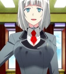 10s animated animated anna_nishikinomiya aqua_eyes between_breasts blazer bouncing_breasts breasts choker female female_focus indoors jacket jiggle large_breasts motion_blur necktie necktie_between_breasts school_uniform shimoneta_to_iu_gainen_ga_sonzai_shinai_taikutsu_na_sekai short_hair silver_hair solo stitched talking third-party_edit upper_body