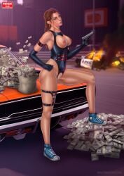 breasts breasts earrings fetclub grand_theft_auto grand_theft_auto_vi gun latina lucia_(gta) money ponytail pussy skimpy_clothes skimpy_outfit vagina weapon