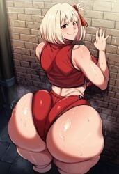 ai_generated ass big_ass big_breasts bottom_heavy bubble_butt buruma female huge_ass huge_breasts large_breasts lycoris_recoil nishikigi_chisato oiled sports_bra sportswear sweat sweaty sweaty_butt thick_thighs