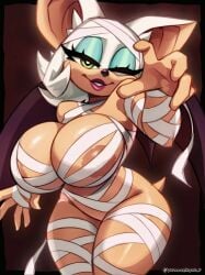 1girls animal_ears anthro areola_slip areolae bat bat_wings big_breasts bimbo blue_eyeshadow breasts eyeshadow female female_only green_eyes half-closed_eyes hips huge_breasts lips lipstick magaska19 mummy_costume mummy_wrappings rouge_the_bat sega solo solo_female sonic_(series) sonic_the_hedgehog_(series) thick_lips thick_thighs thighs wide_hips wings wrappings