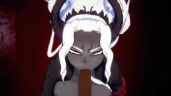 3d :>= animated big_penis blowjob dark-skinned_male dark_skin demon demon_girl fellatio female female_focus helltaker horns iopuerto judgement_(helltaker) koikatsu male_pov oral penis pov sexual_intercourse sound sound_edit tagme third-party_edit video