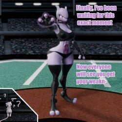 big_breasts breasts cleavage female furry huge_breasts mew mewtwo notsafeforgek pokemon pokemon_(species) thick_thighs wide_hips