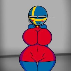 1girls big_breasts blue_skin countryballs countryhumans countryhumans_girl female female_only girlfriend_(cosplay) girlfriend_(friday_night_funkin)_(cosplay) lmao not_porn? random red_dress sleeveless_dress sweden_(countryhumans) xd