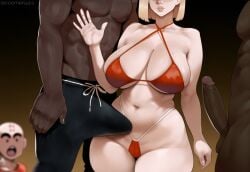 ai_generated android_18 bikini black_penis blonde_hair bulge cheating cuckold dark-skinned_male dragon_ball dragon_ball_super dragon_ball_z erect_penis hard_penis huge_cock interracial krillin netorare ntr