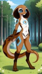 1girls 2024 ai_generated anthro black_sclera blue_eyes brown_body cobra digitigrade eyeshadow female female_only hi_res innie_pussy looking_at_viewer nude nude_female outdoors pussy reptile scalie slit_pupils smile snake white_body