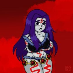 1girls alternate_breast_size cartoon_network female female_focus female_only large_breasts midriff owlyn purple_hair rachel_roth raven_(dc) solo superheroine tattoo teen_titans