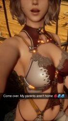 3d armpits cleavage eve_(stellar_blade) female female_focus in_game lingerie mouth_open selfie short_hair snapchat solo_female stellar_blade video_game video_game_character