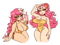 1girls arrabbiatahoe bia_(arrabbiatahoe) big_breasts bikini breasts candle cleavage huge_breasts ice_cream original pink_hair solo swimsuit thick_thighs thighs white_background