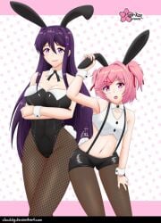 2girls bunny_ears bunny_girl bunny_tail bunnysuit clouddg doki_doki_literature_club natsuki_(doki_doki_literature_club) yuri_(doki_doki_literature_club)